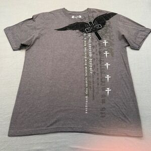 Carbon Black T-Shirt Mens XL Dark Ruin Gothic Cross Winged Graphic Heather Gray